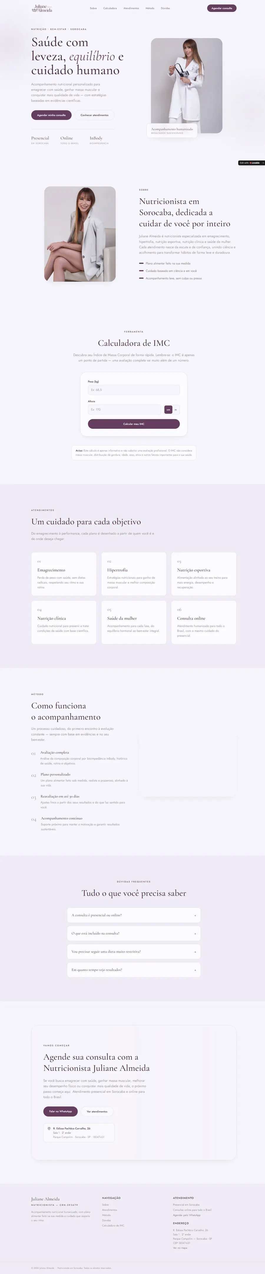 Captura do site atual de Juliane Almeida